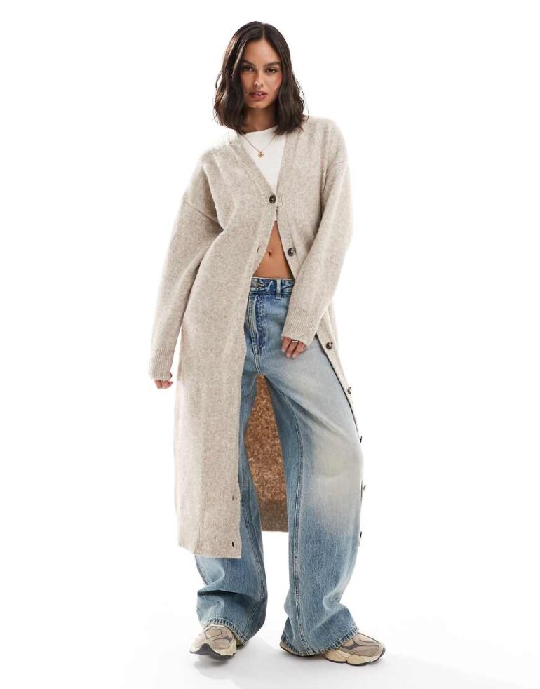 ASOS DESIGN maxi cardigan in stone-Neutral