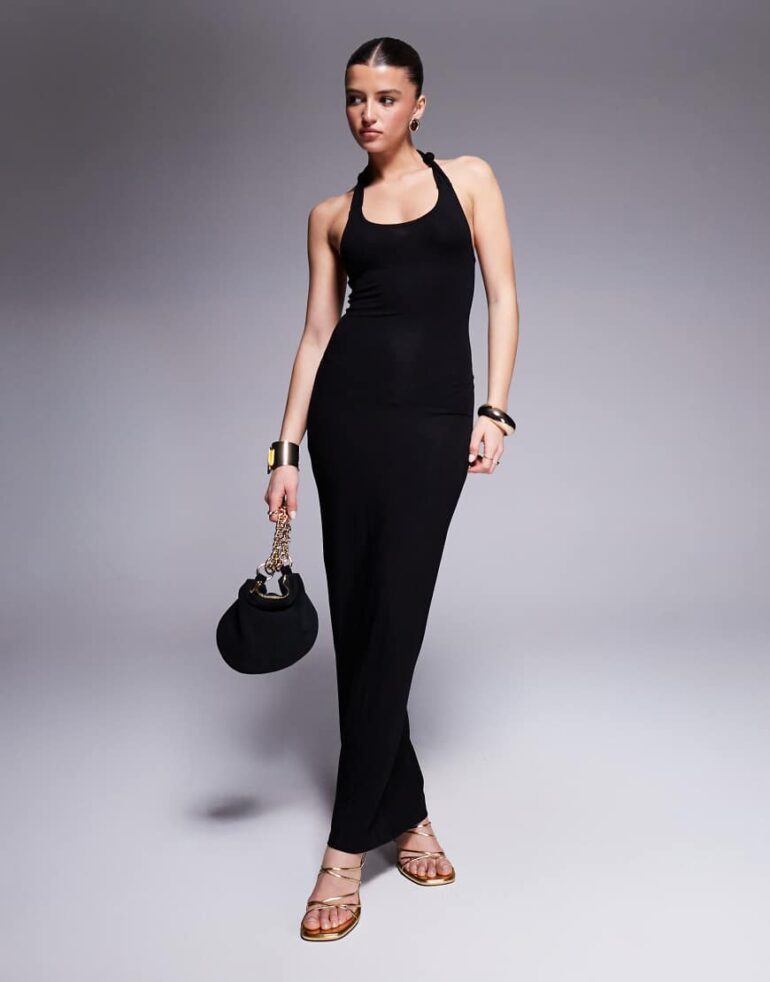 ASOS DESIGN scoop neck with ruched bum back midi dress in black