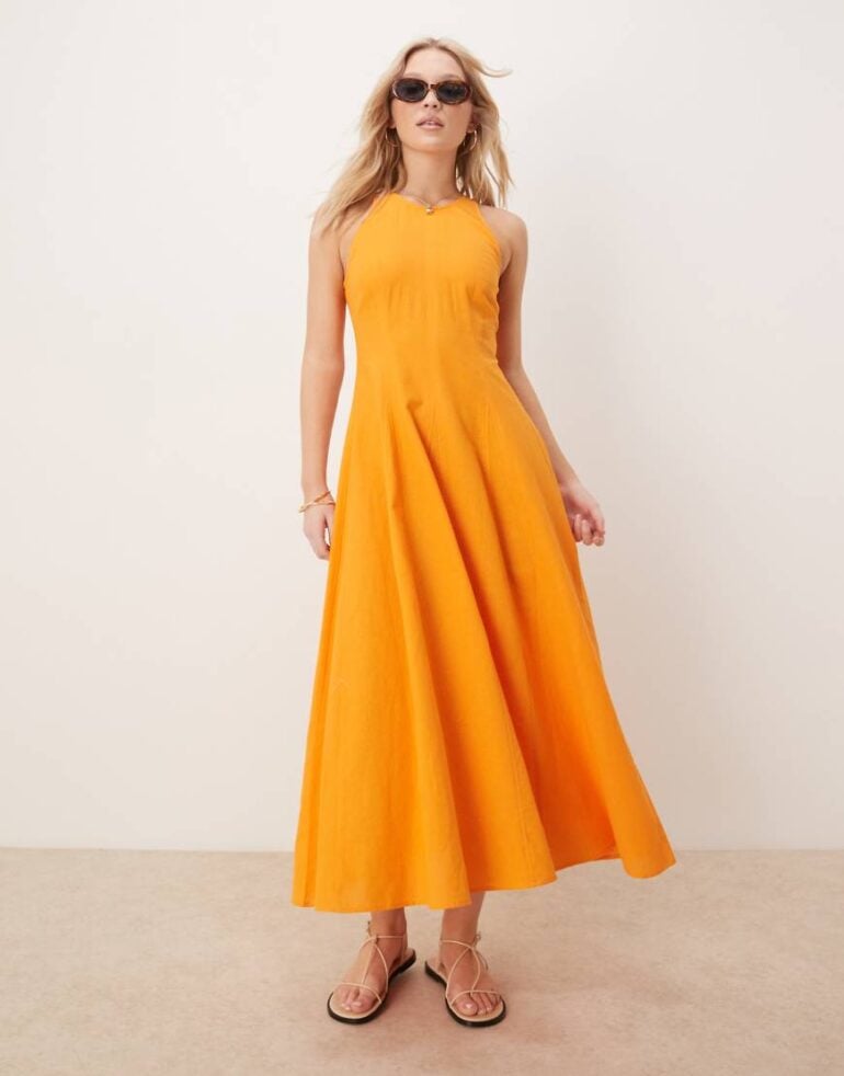 ASOS DESIGN seamed midi dress in orange
