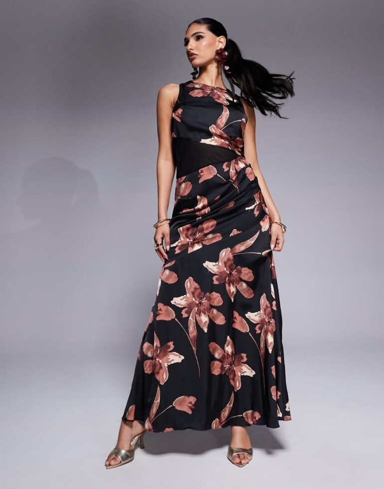 ASOS DESIGN sheer panelled maxi dress in abstract print-Multi