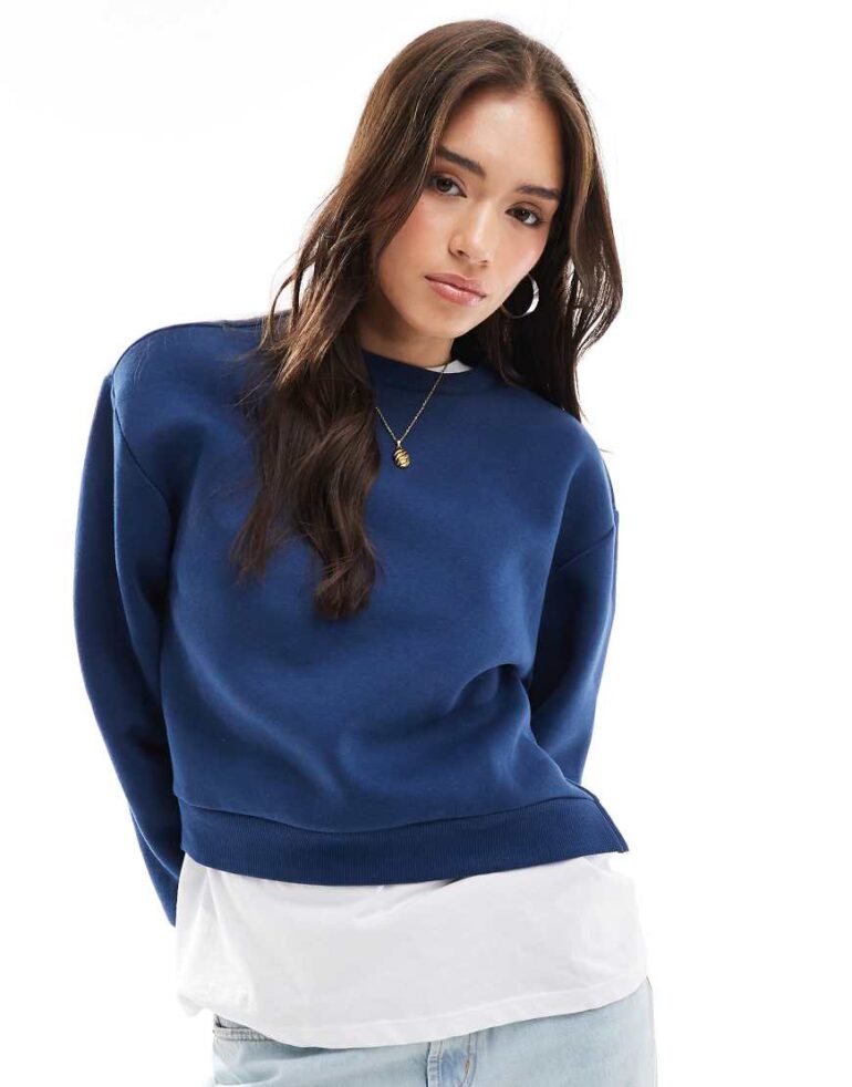 ASOS DESIGN stepped hem sweat in navy