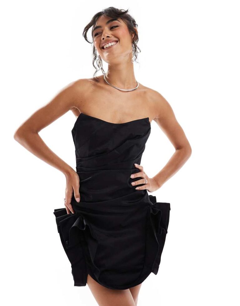 ASOS DESIGN structured bandeau mini dress with statement hem detail in black