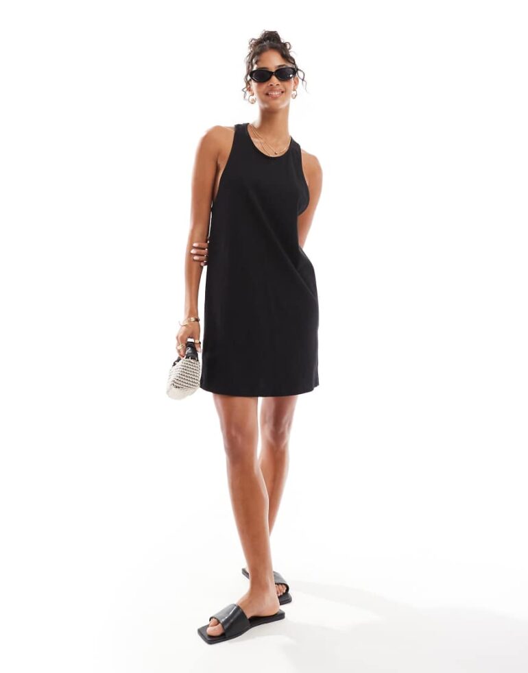 ASOS DESIGN twist back column mini dress in black