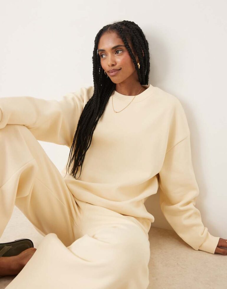 ASOS DESIGN ultimate oversized brushback sweatshirt in buttermilk-Yellow