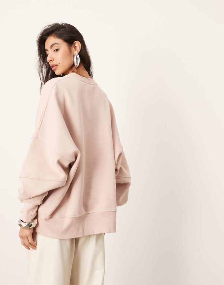 ASOS EDITION premium heavy weight sweatshirt with seam detailing in faded pink-Green