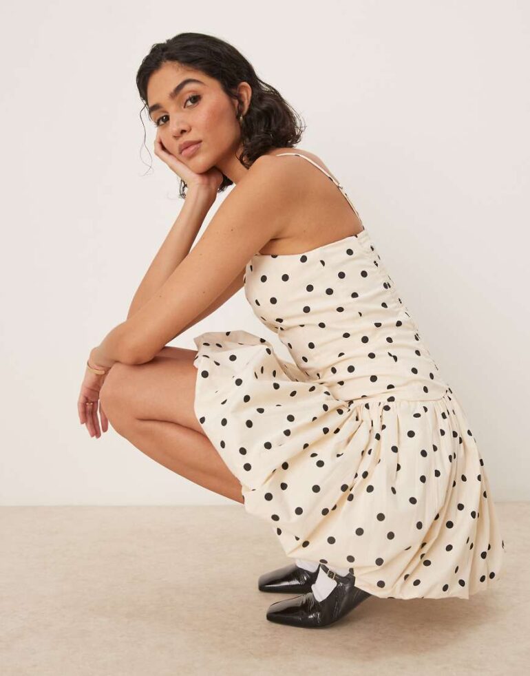 Abercrombie & Fitch strapless bubble mini dress in black dot