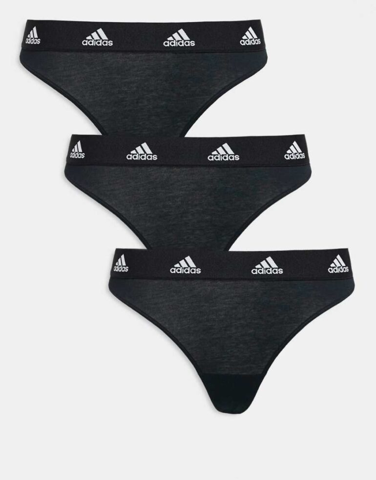 Adidas 3 pack active comfort cotton thongs in black