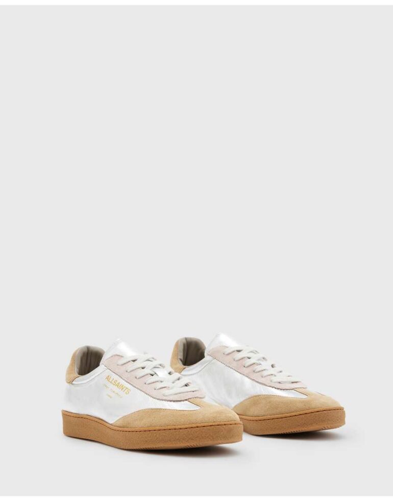AllSaints Thelma trainers in silver/pink