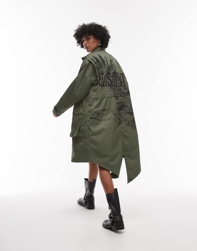 Allsaints milla bird parka in khaki green