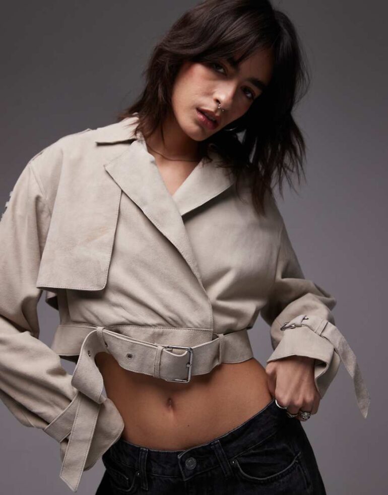 Allsaints ophelia suede jacket in silver birch grey