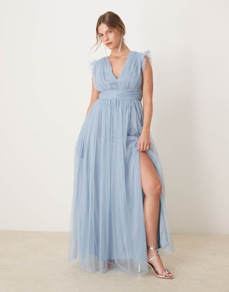 Anaya Deep v-neck maxi dress in soft blue