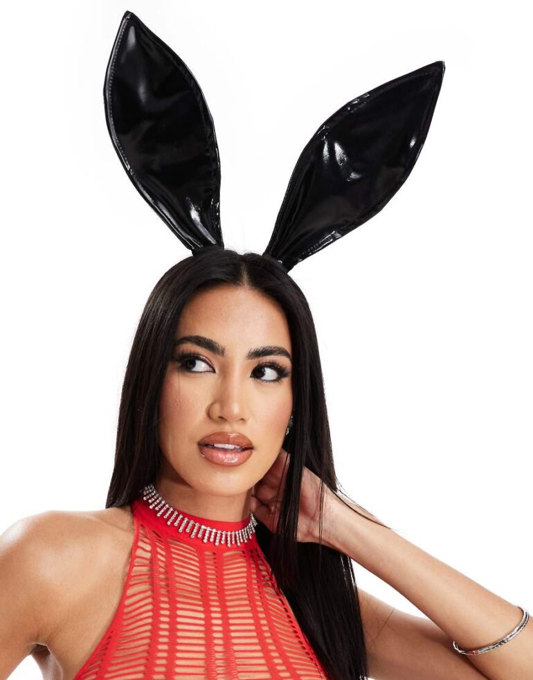 Ann Summers Halloween vinyl bunny ears headband in black - BLACK
