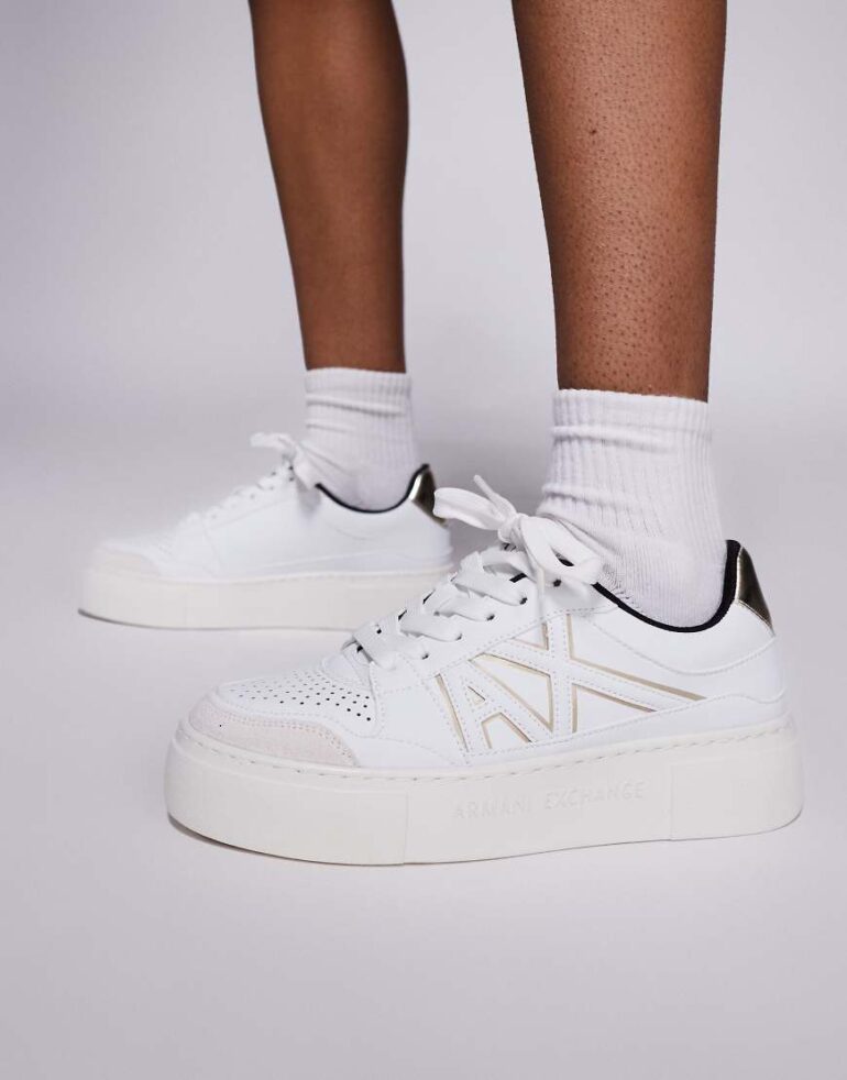 Armani Exchange chunky logo trainers in white