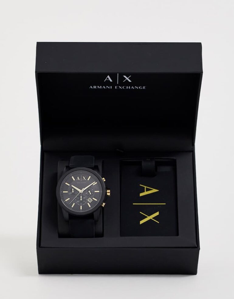 Armani Exchange mens watch with luggage tag gift set-Black