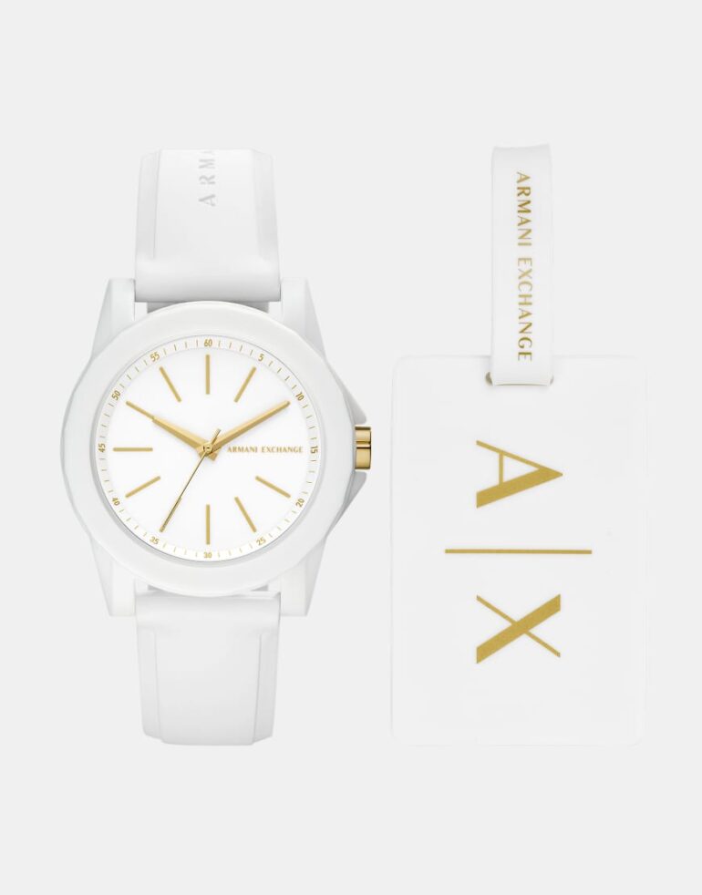 Armani Exchange womens ladybanks watch and luggage tag gift set AX7126-White