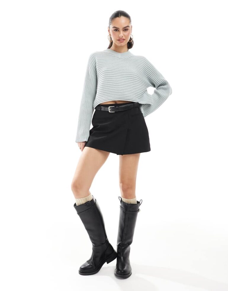 Barbour International Zola ribbed knitted jumper in light blue