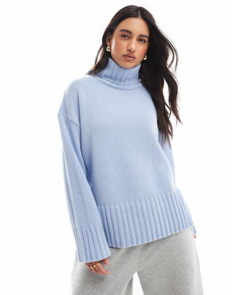 Barbour Josephine roll neck knitted jumper in sky blue