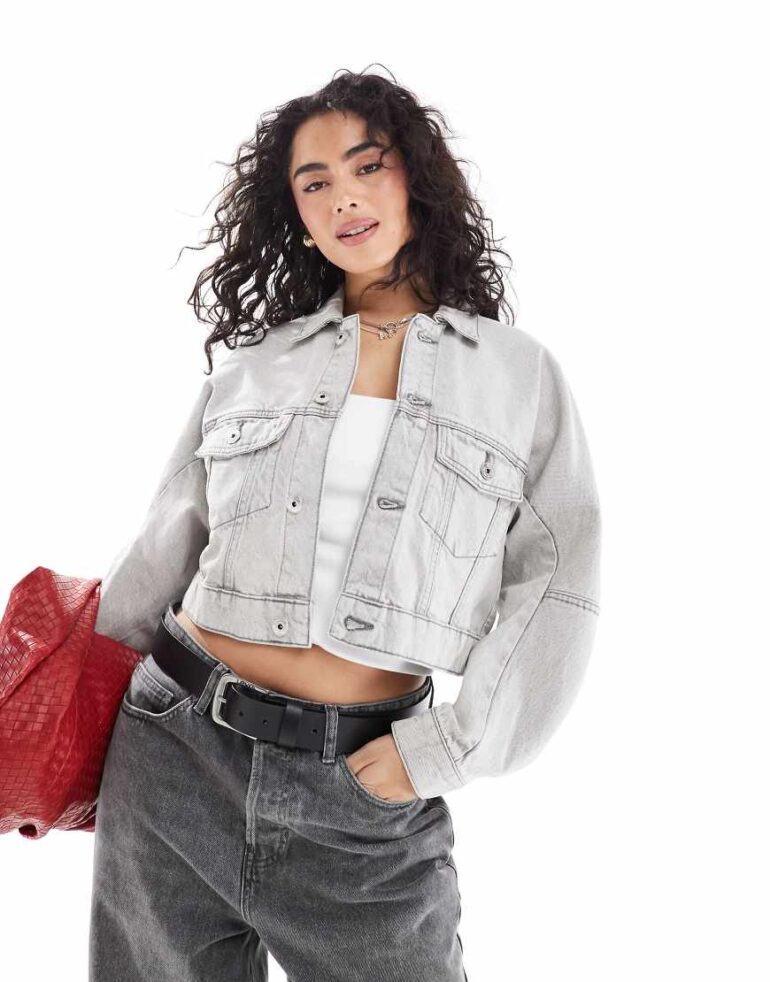 Bershka denim jacket in washed grey