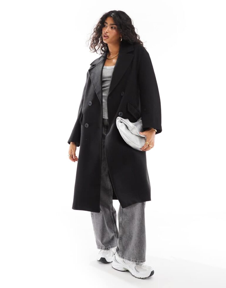 Bershka drop shoulder tailored coat in black