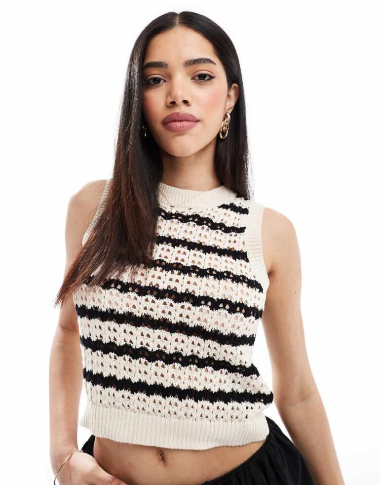 Brave Soul knitted vest in black and stone stripe