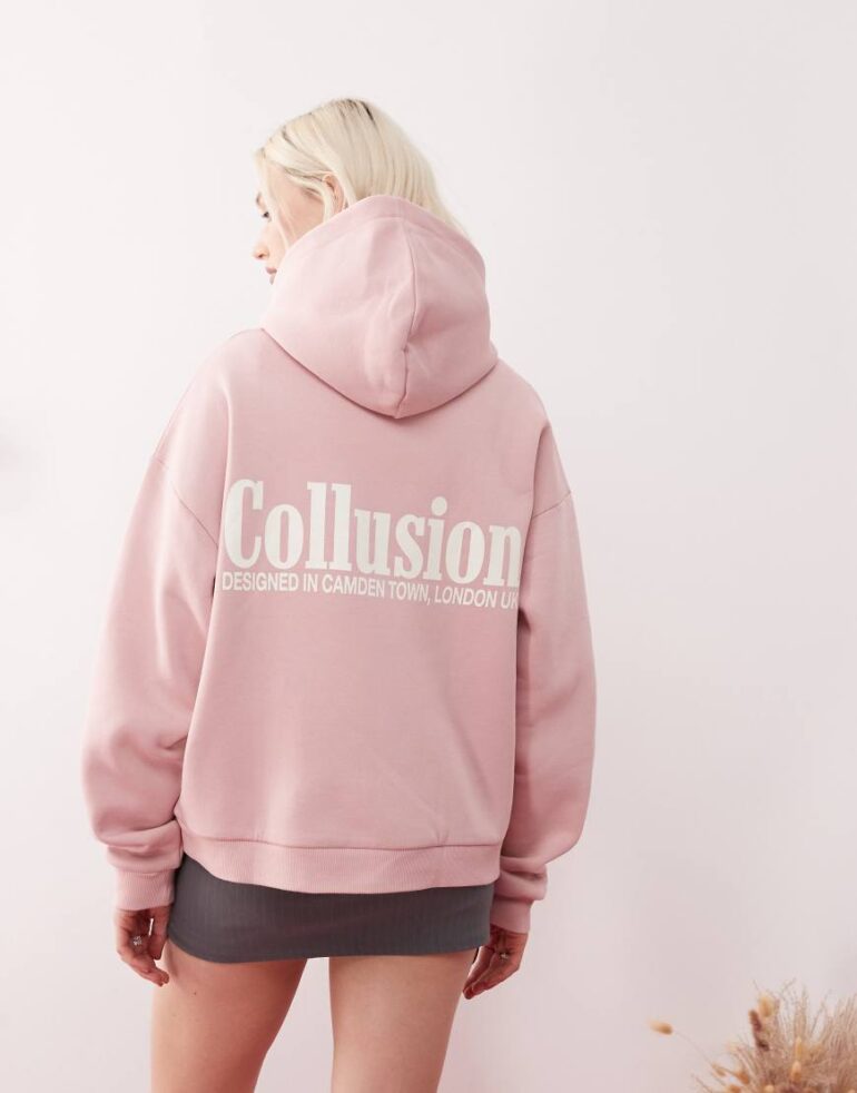 COLLUSION branded hoodie co-ord in light pink