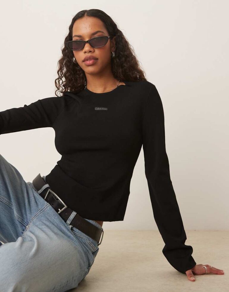 Calvin Klein Jeans Slim Stretch Knit Jumper in Ck Black