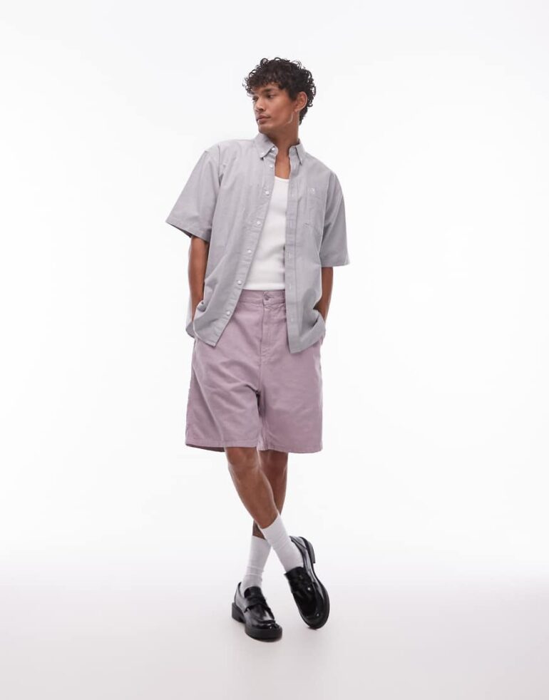 Carhartt WIP walter single knee relaxed fit short in pink fog