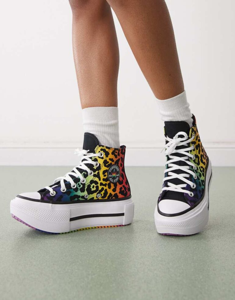 Converse Chuck Taylor Pride Lift Double Stack trainers in mulicoloured leopard-Multi
