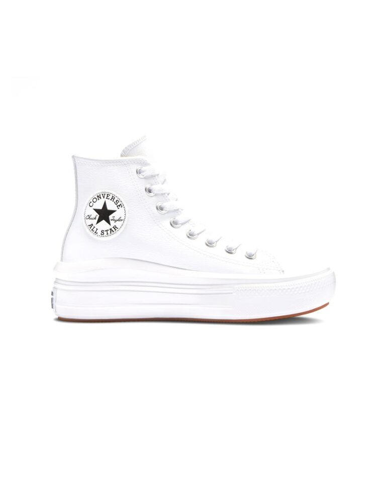 Converse Chuck taylor all star move platform leather trainers in white/black/white