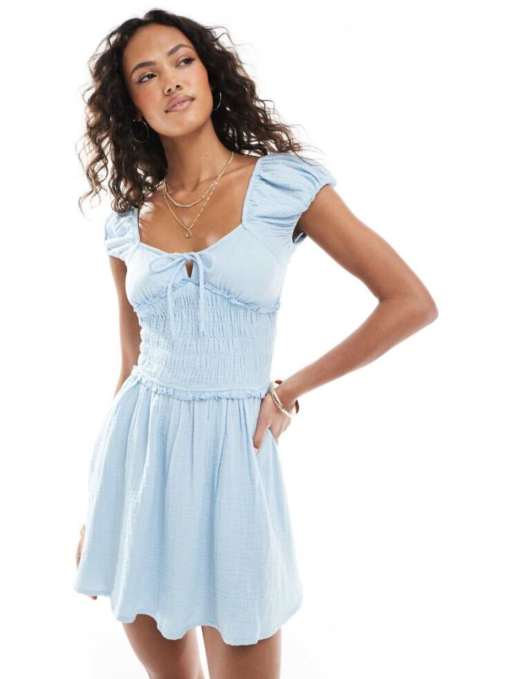 Cotton On Charlie open back mini sundress in blue