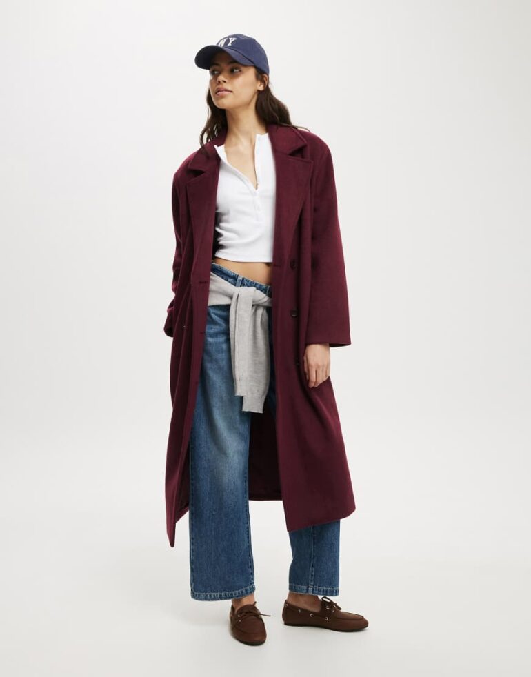 Cotton On Harrison coat in burgundy-Auburn