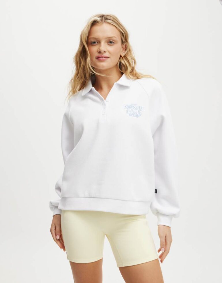Cotton On Plush graphic polo in white/resort club