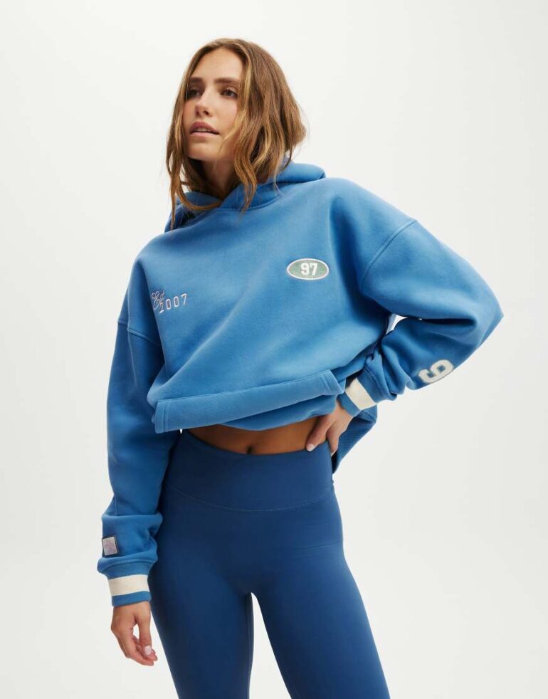 Cotton On Plush premium graphic hoodie in blue