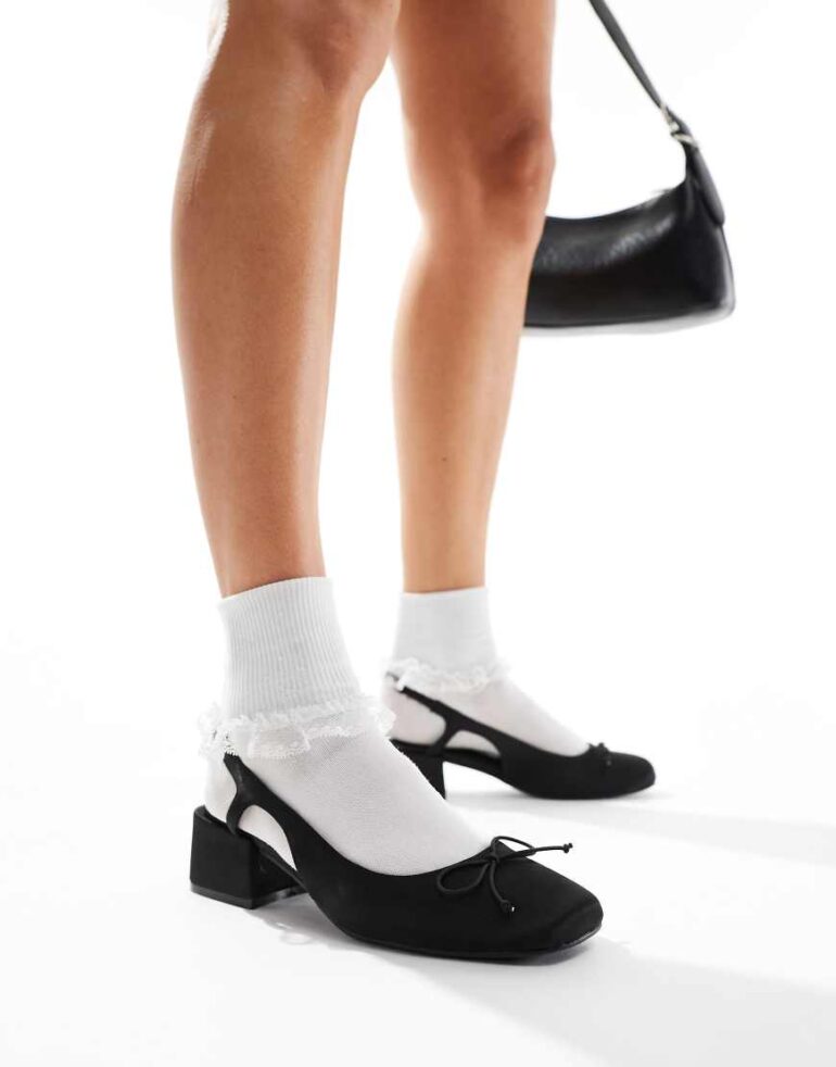 Cotton On betty ballet pumps with block heel in black satin
