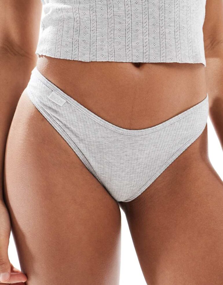 Cotton On cotton rib g string brief in grey marle