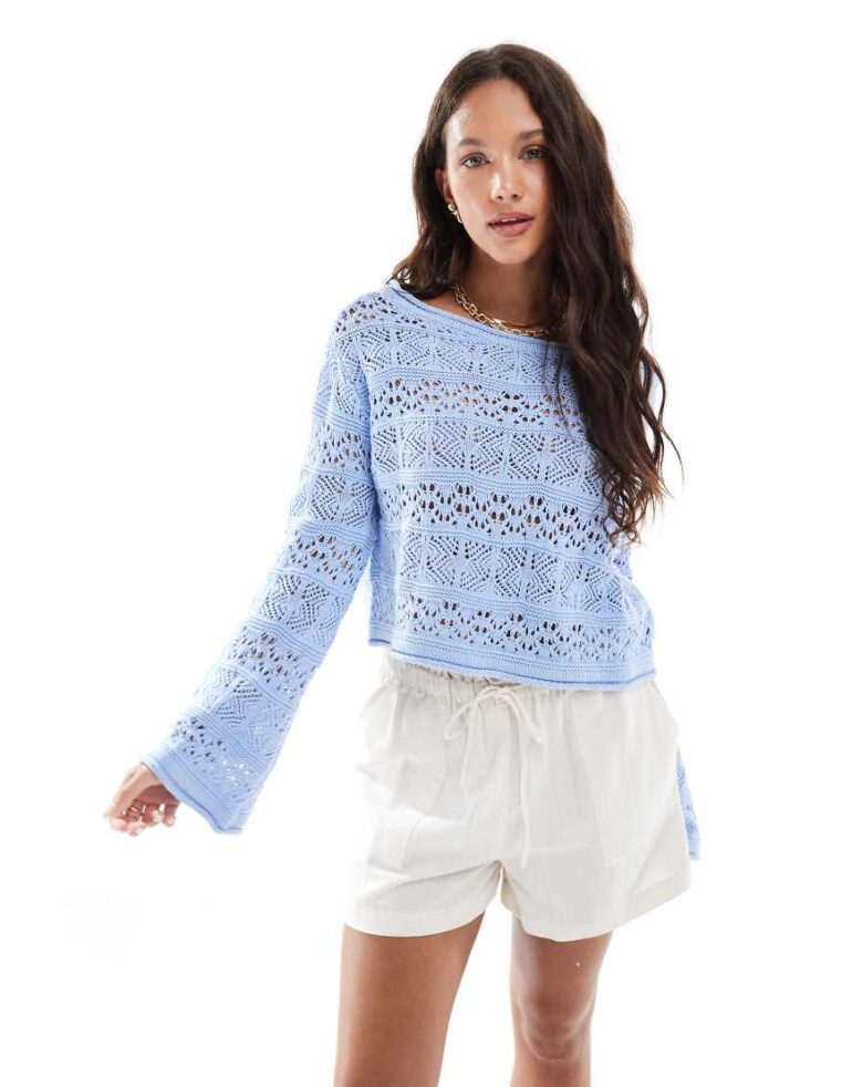 Cotton On crochet boatneck pullover in blue - LBLUE