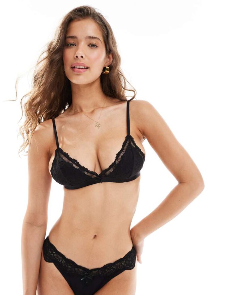 Cotton On everyday lace triangle bra in black