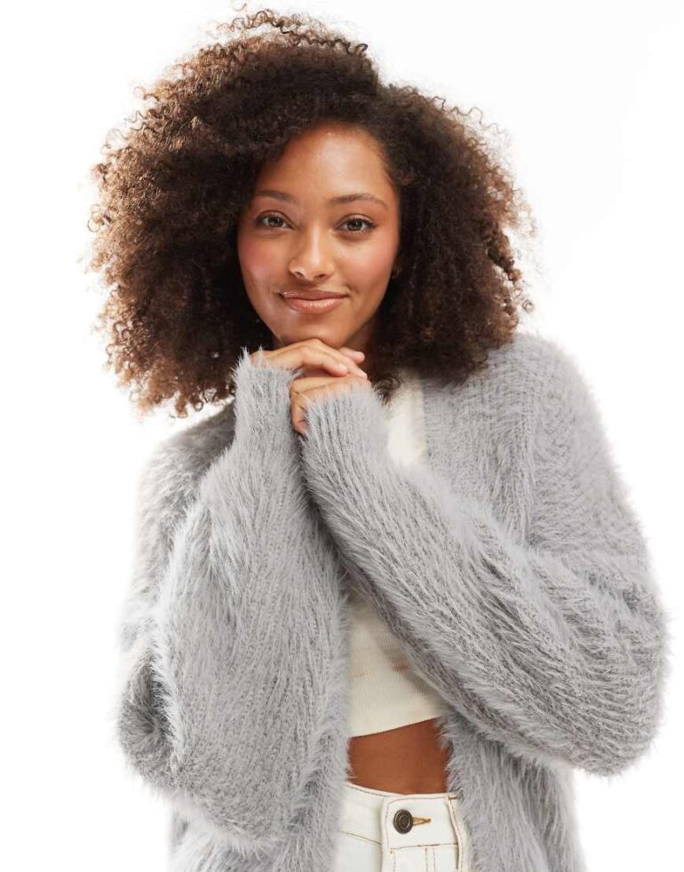 Cotton On faux hair longline cardigan in arctic grey