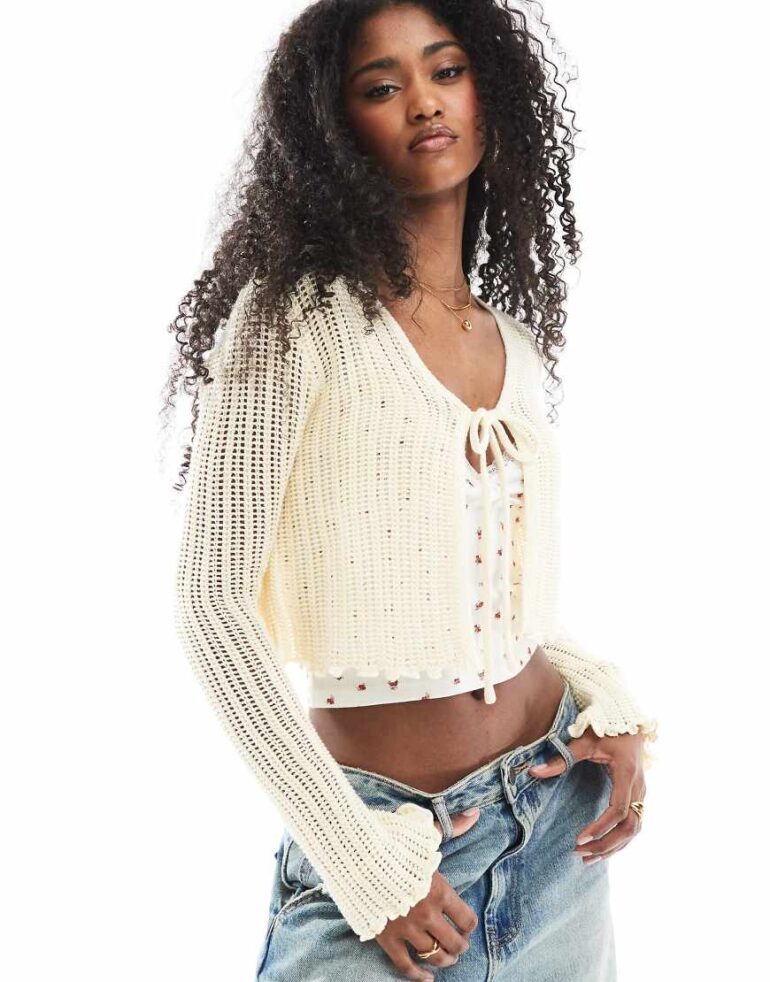 Cotton On tie cardigan in lemon-Yellow