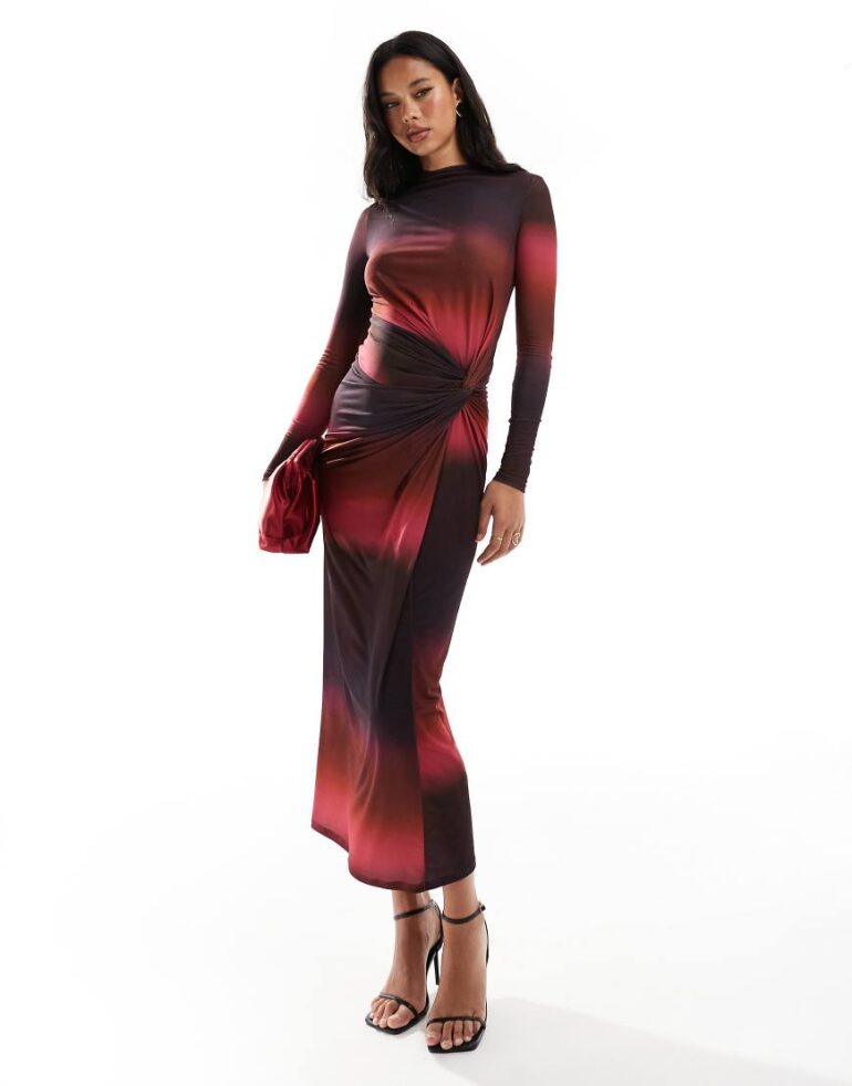 Daska high neck maxi dress in dark ombre print-Multi