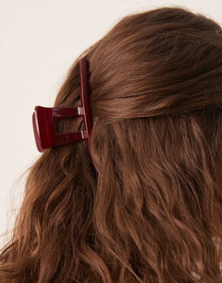 DesignB London slim hair claw in burgundy-Red