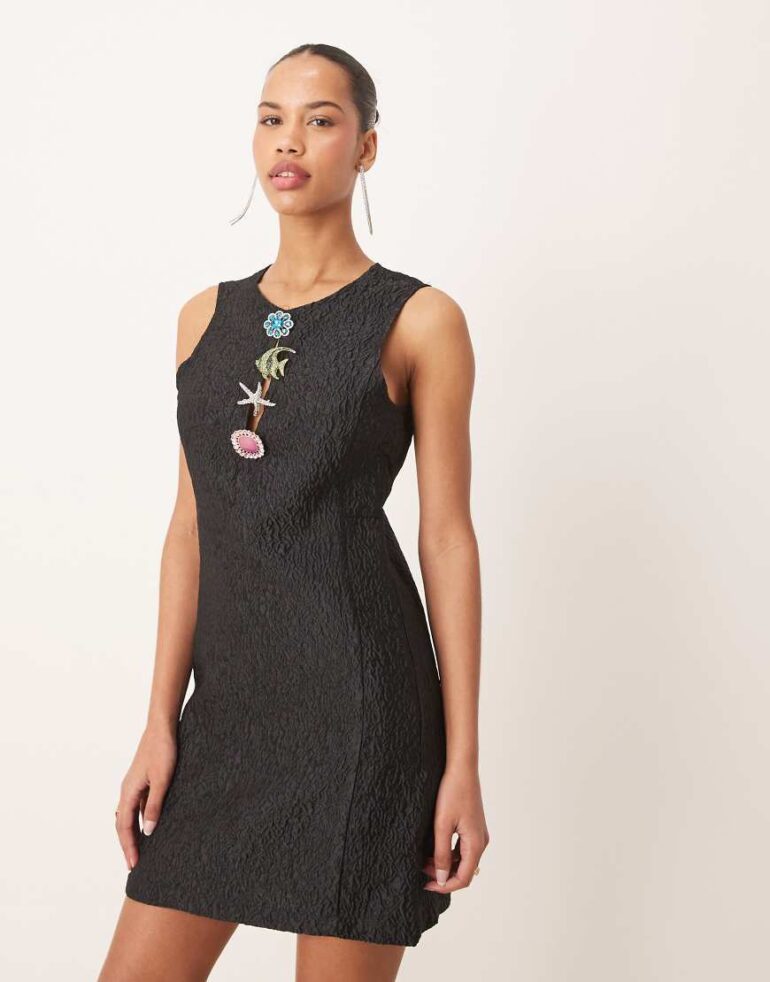 Dream Sister Jane starfish embellished jacquard mini dress in black