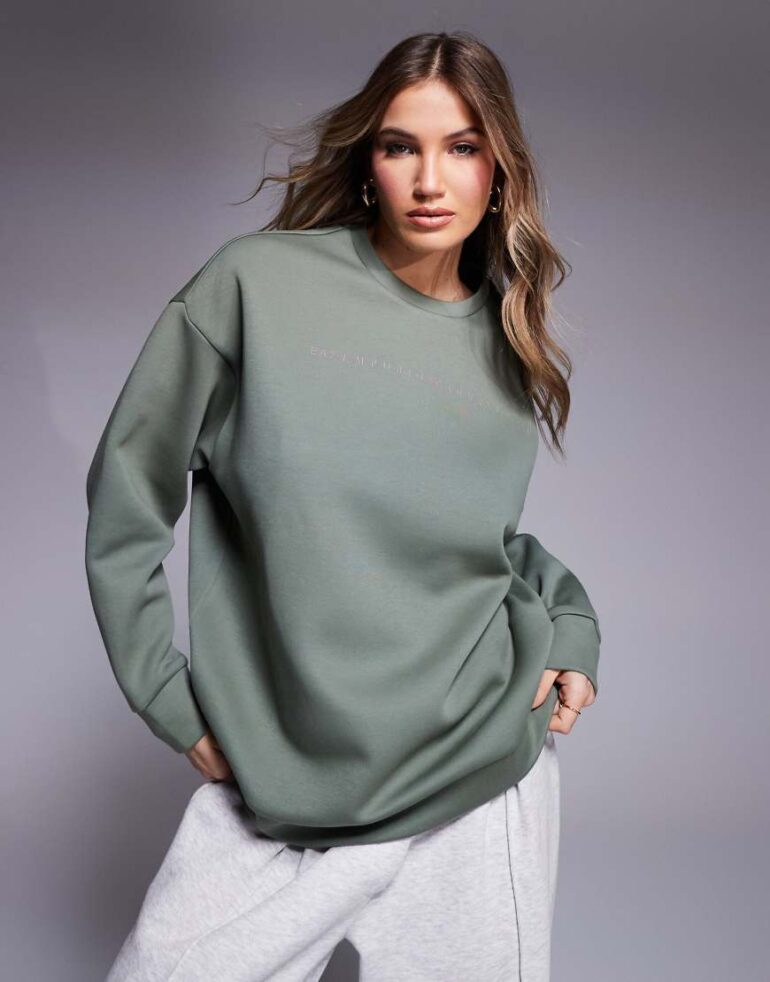 EA7 oversized sweatshirt in green with pink logo-Black