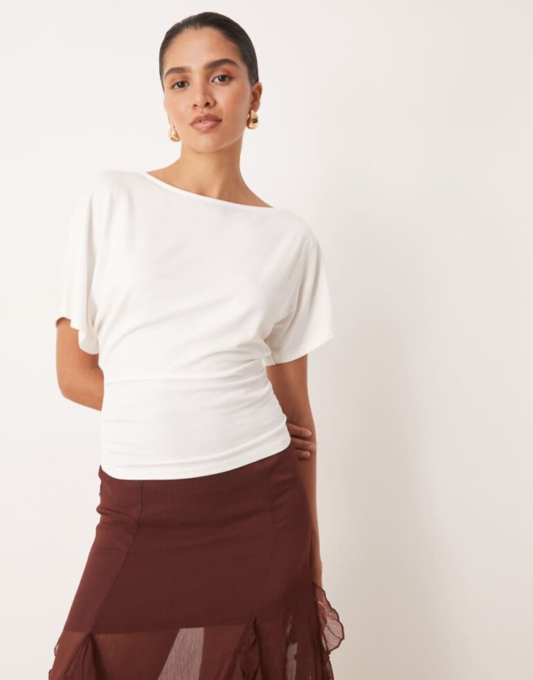 Gina Tricot draped shoulder top in white