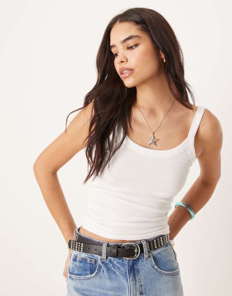 Gina Tricot rib singlet top in white