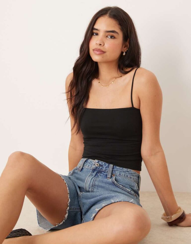 Gina Tricot strappy singlet vest top in black
