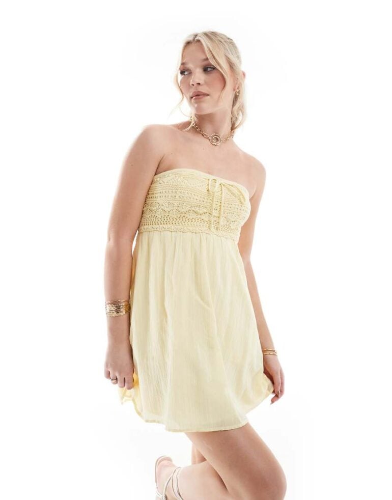 Hollister crochet bandeau mini dress in yellow-Blue