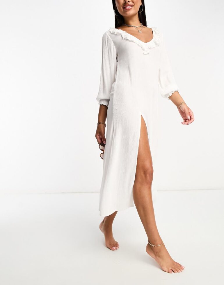 IIsla & Bird ruffle long sleeve beach summer dress in white