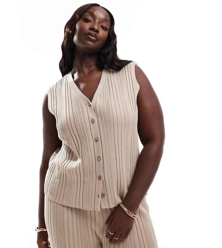 In The Style Plus knitted waistcoat co-ord in light brown-Neutral