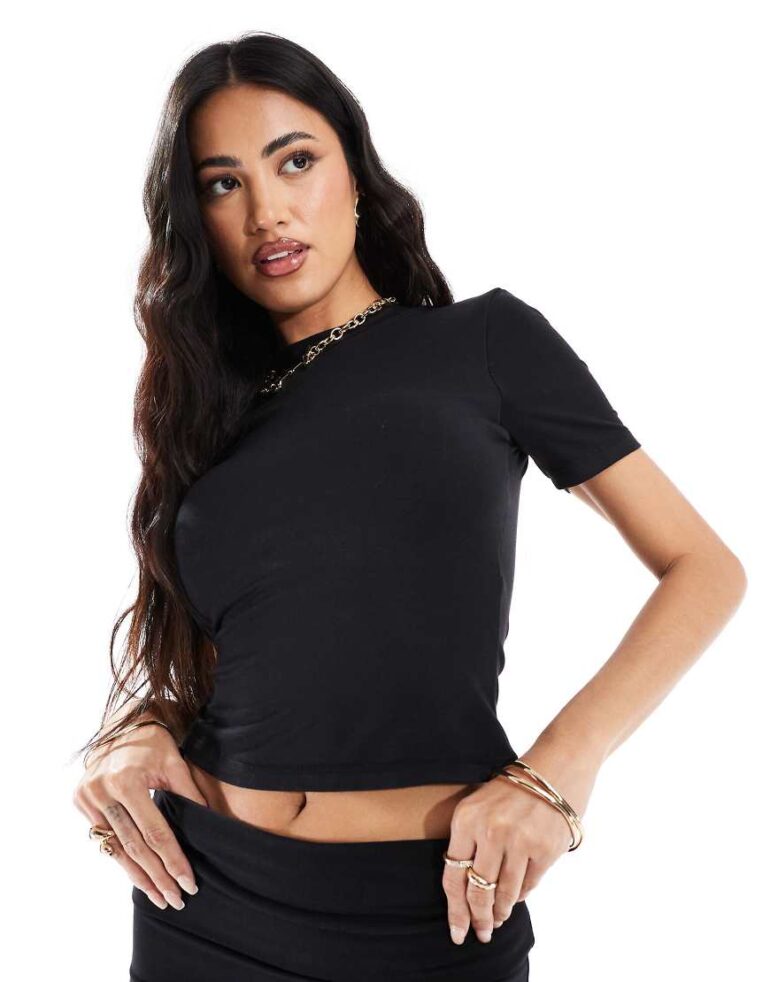 In The Style fITS mix and match slinky sculpt short sleeve fitted modal t-shirt co-ord in black